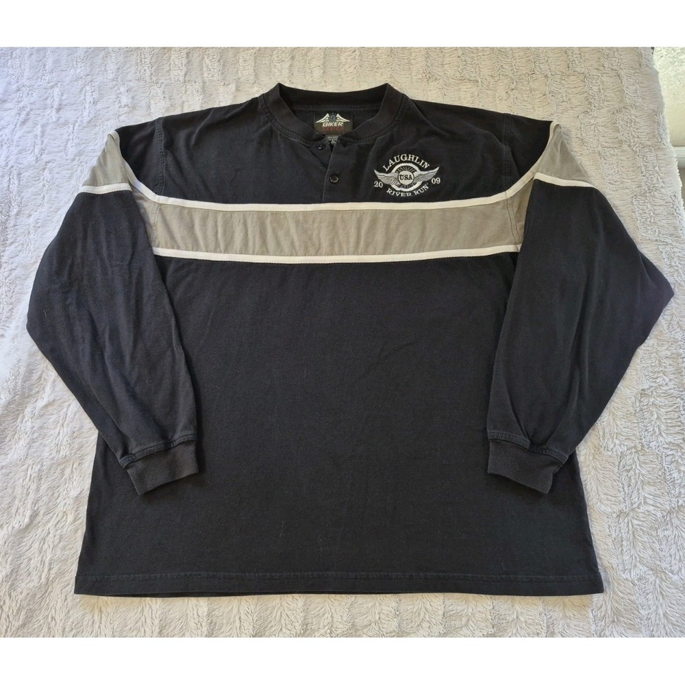 Laughlin River Run 2009 Biker Design Rally T Shirt Men's XL Black Long Sleeve